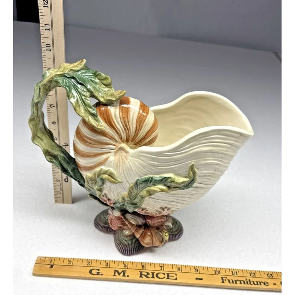 Fitz & Floyd Oceana Nautilus Shell Pitcher 1998 Large Coastal Seashell Vase